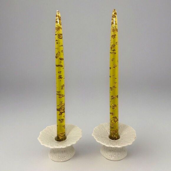 Lenox Woodland Collection Candlestick Holders VTG Ivory Embossed Elegant USA - Picture 1 of 12